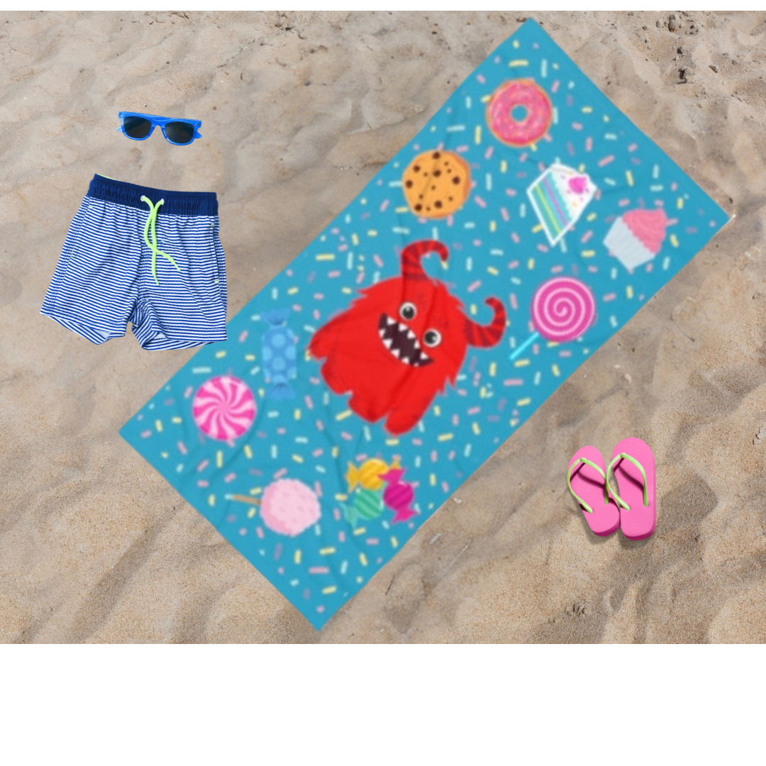 Candy Monster Beach Towel- Turquoise